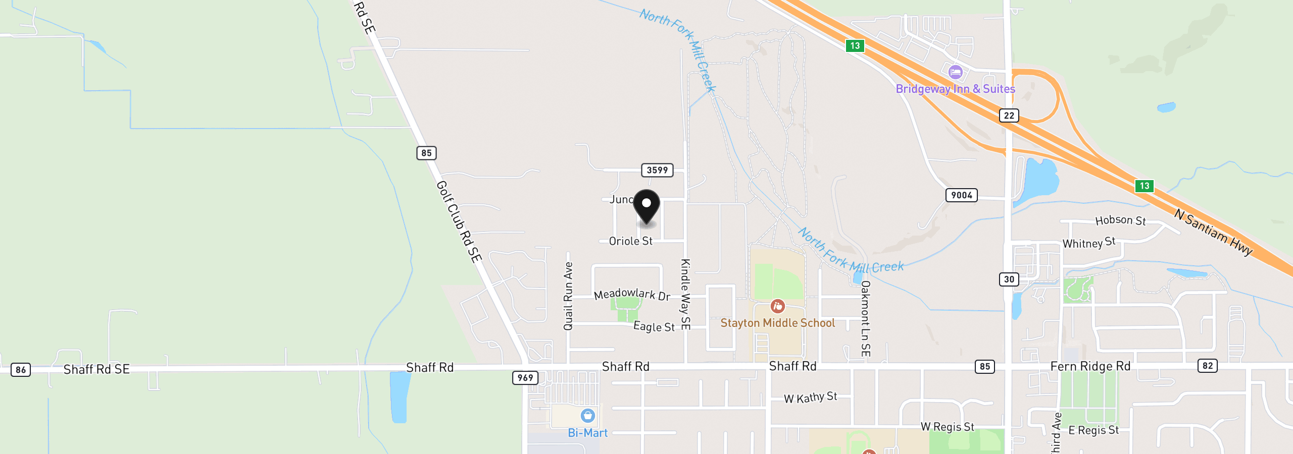 Map showing the location of 2130 Nighthawk Ave, Stayton, OR 97383