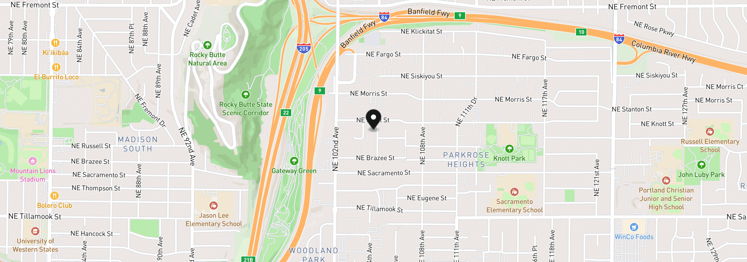 Map showing the location of 2701 NE 105th Ave, Portland, OR 97220