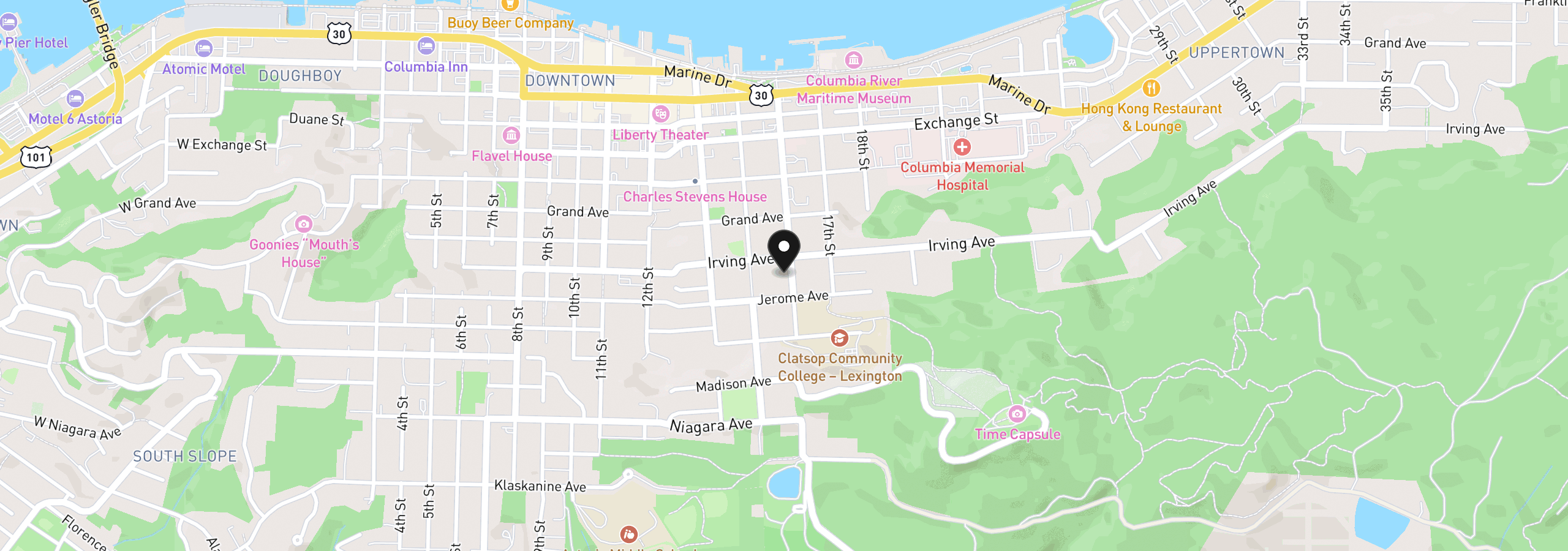 Map showing the location of 941 16th St, Astoria, OR 97103
