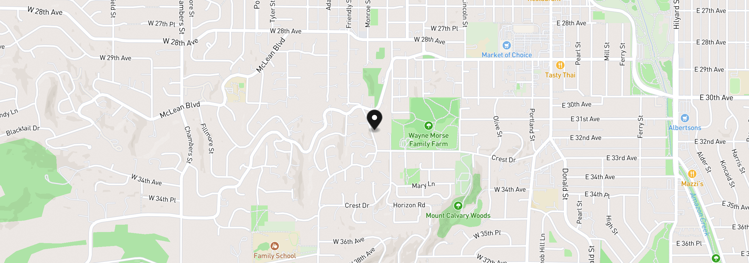 Map showing the location of 1 Storey Blvd, Eugene, OR 97405