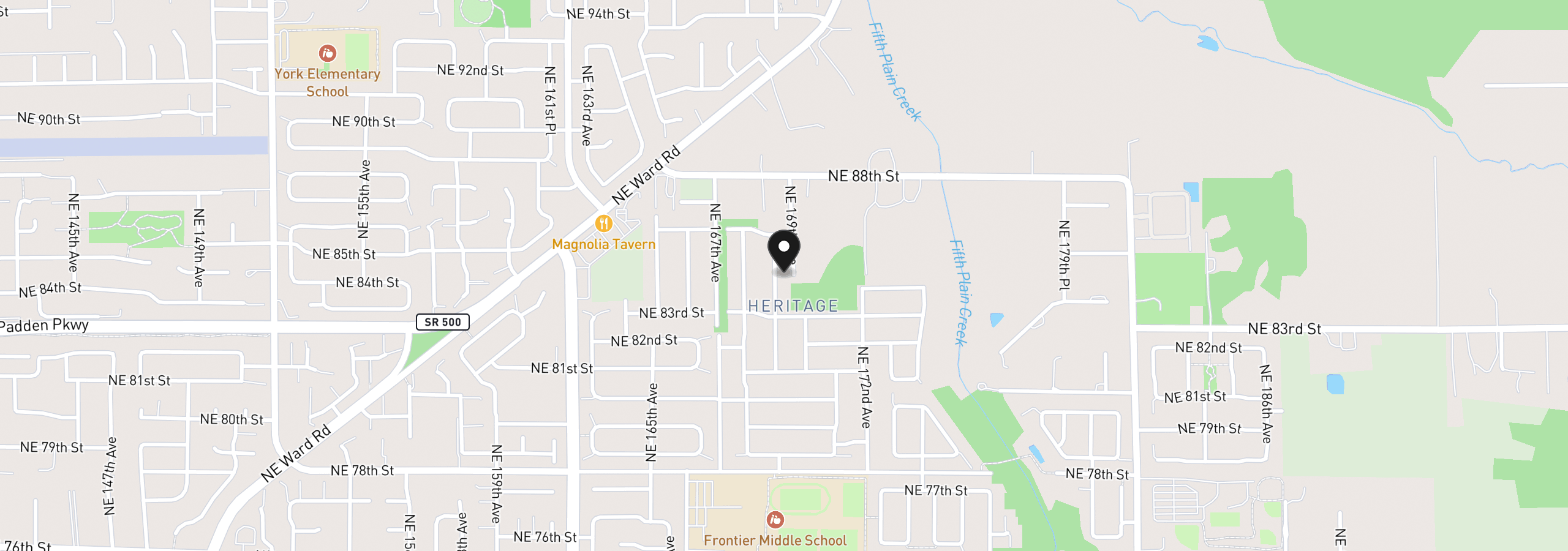 Map showing the location of 8321 NE 168th Pl, Vancouver, Wa 98682