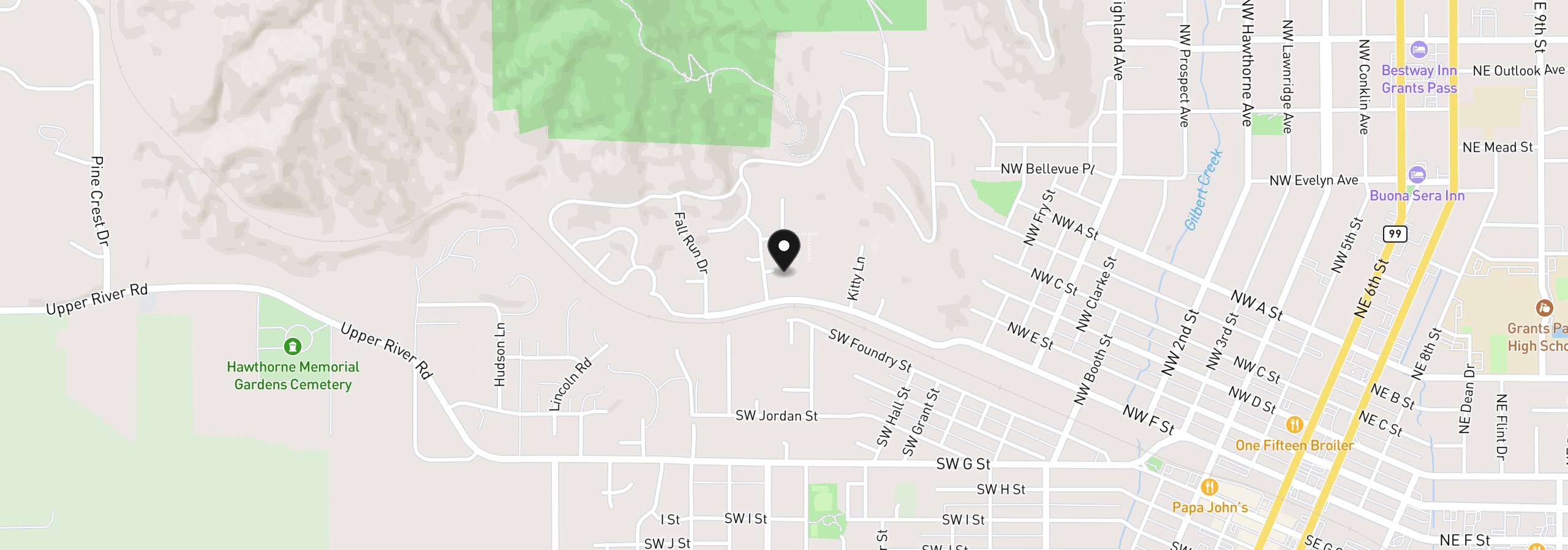 Map showing the location of 104 NW Dawnhill Ct, Grants Pass, OR 97526