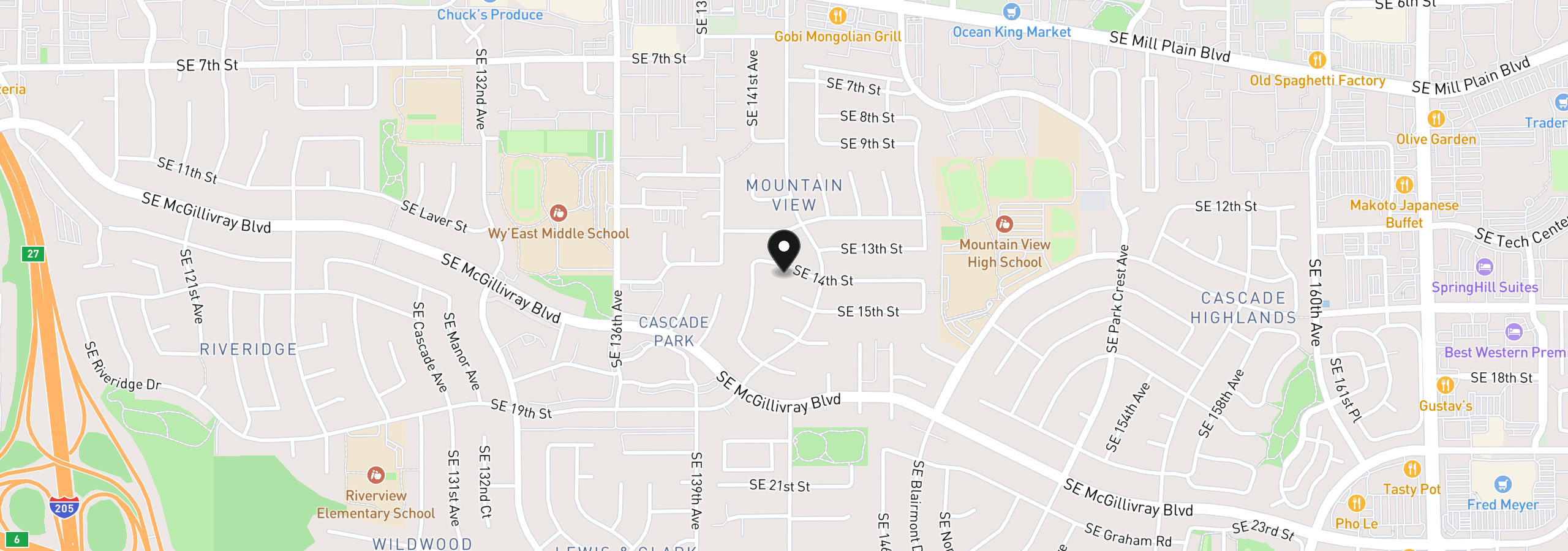 Map showing the location of 14211 SE 14th St, Vancouver, Wa 98683