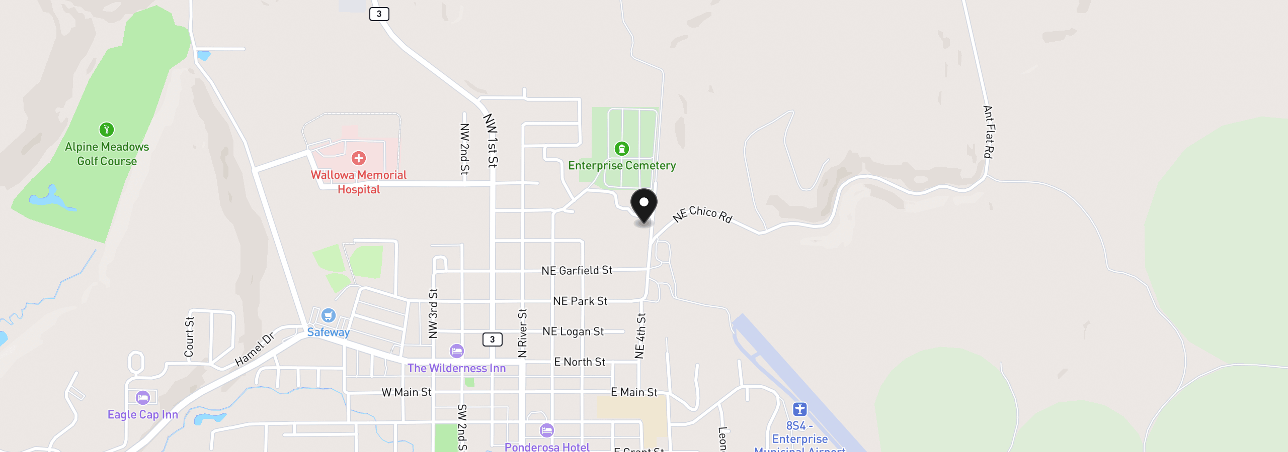 Map showing the location of 0 NE Fourth St, Enterprise, OR 97828