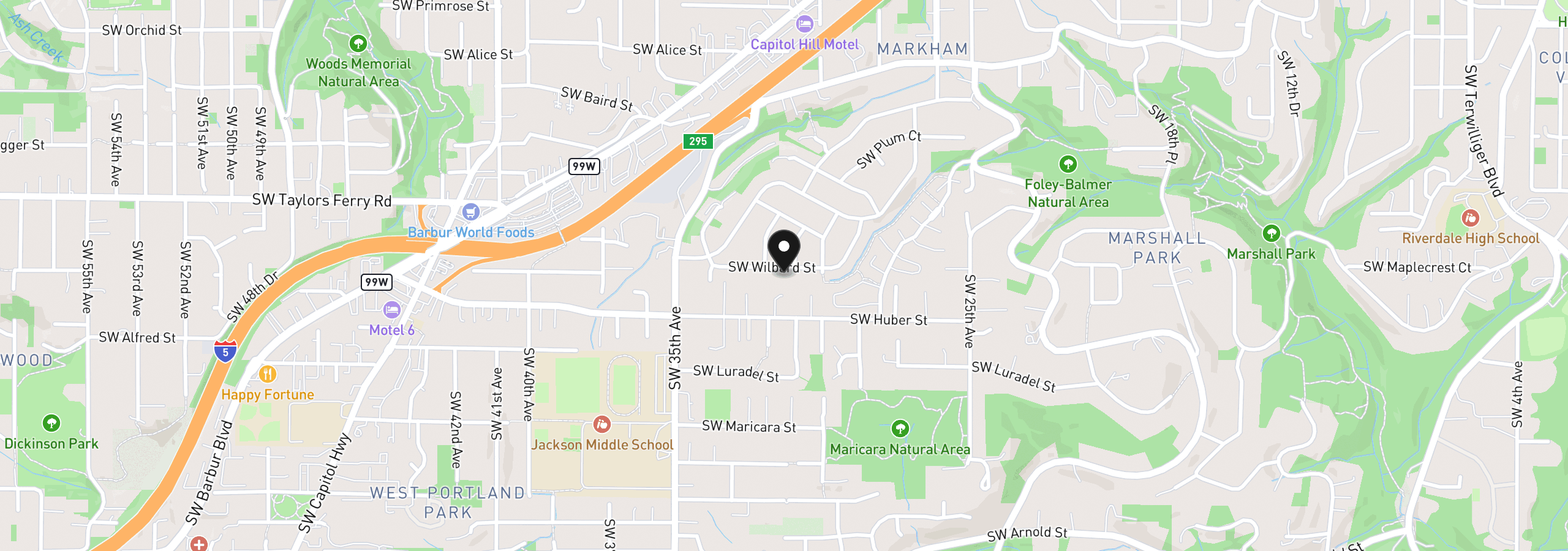 Map showing the location of 3114 SW Wilbard St, Portland, OR 97219