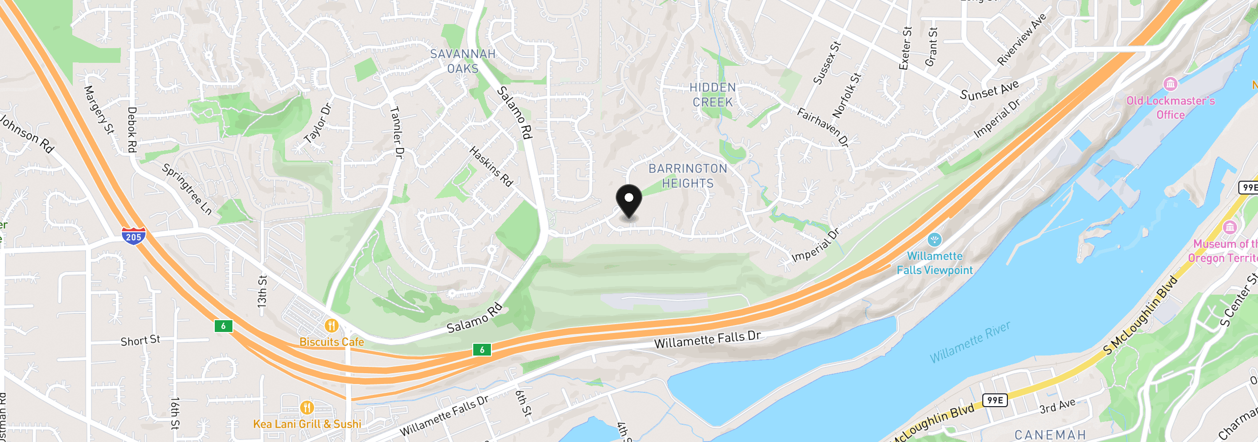 Map showing the location of 3415 Riverknoll Way, West Linn, OR 97068