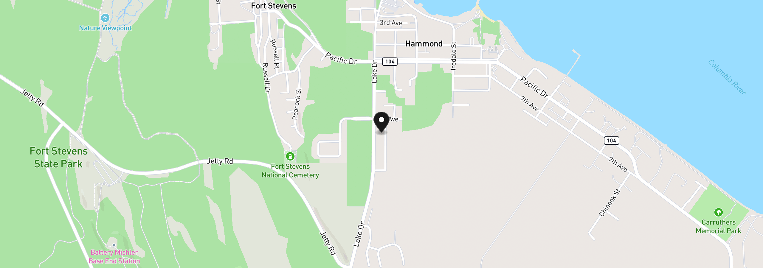 Map showing the location of 1009 King Salmon Pl, Hammond, OR 97121