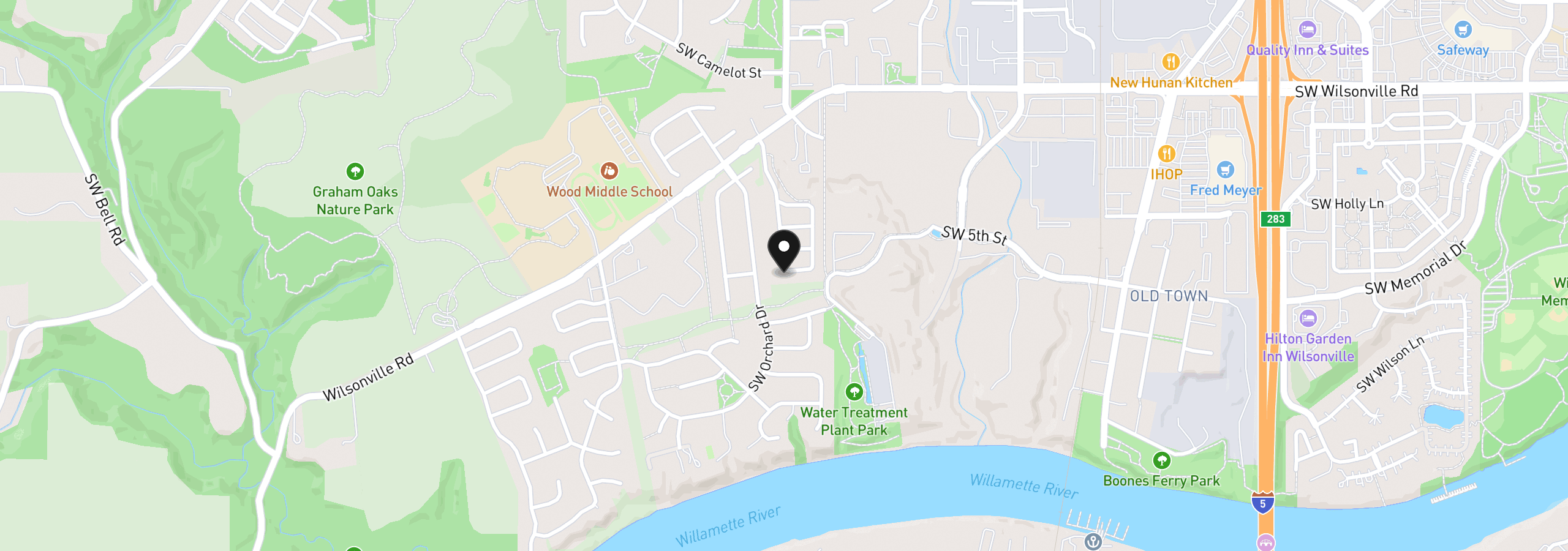 Map showing the location of 10660 SW Wilsonville Rd 16, Wilsonville, OR 97070