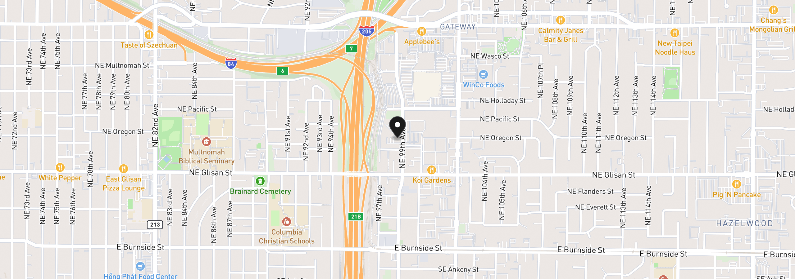 Map showing the location of 737 NE 99th Ave 24, Portland, OR 97220
