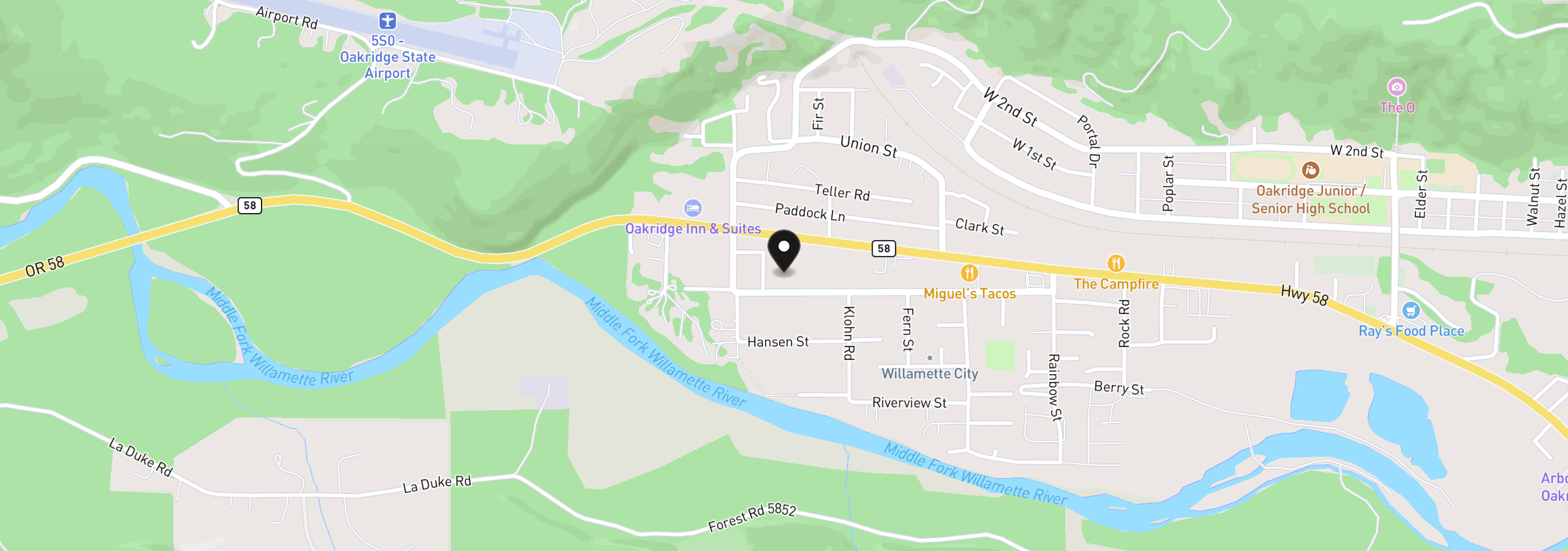 Map showing the location of 47507 School St, Oakridge, OR 97463