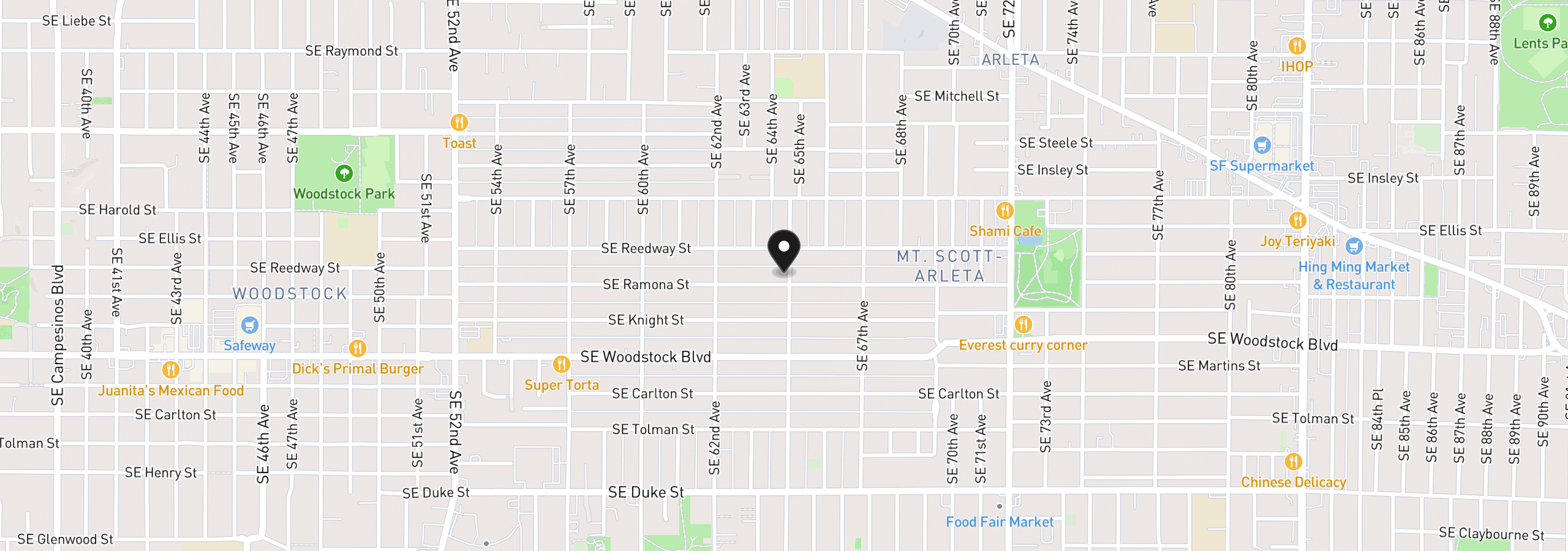 Map showing the location of 6491 SE Ramona St A, Portland, OR 97206