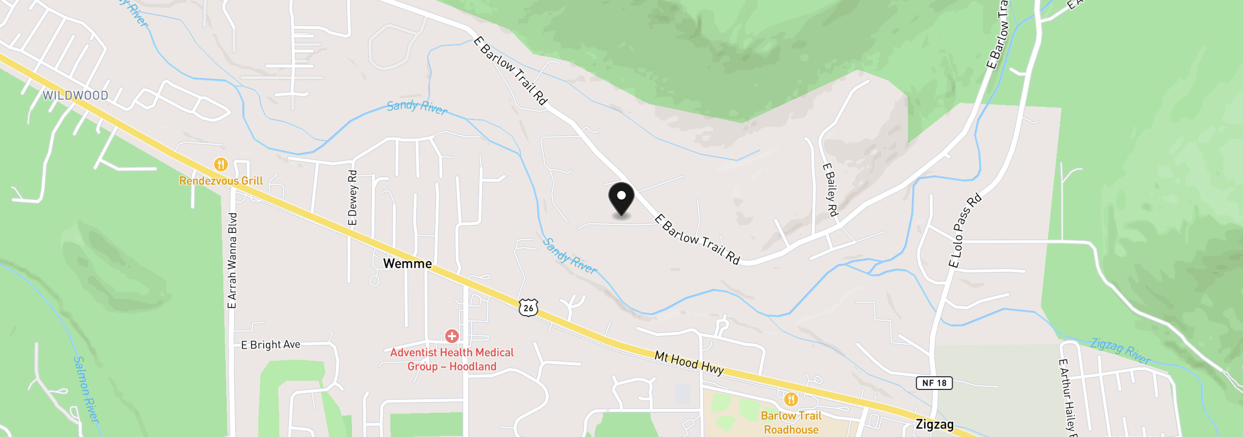 Map showing the location of 68924 E Barlow Trail Rd, Rhododendron, OR 97049