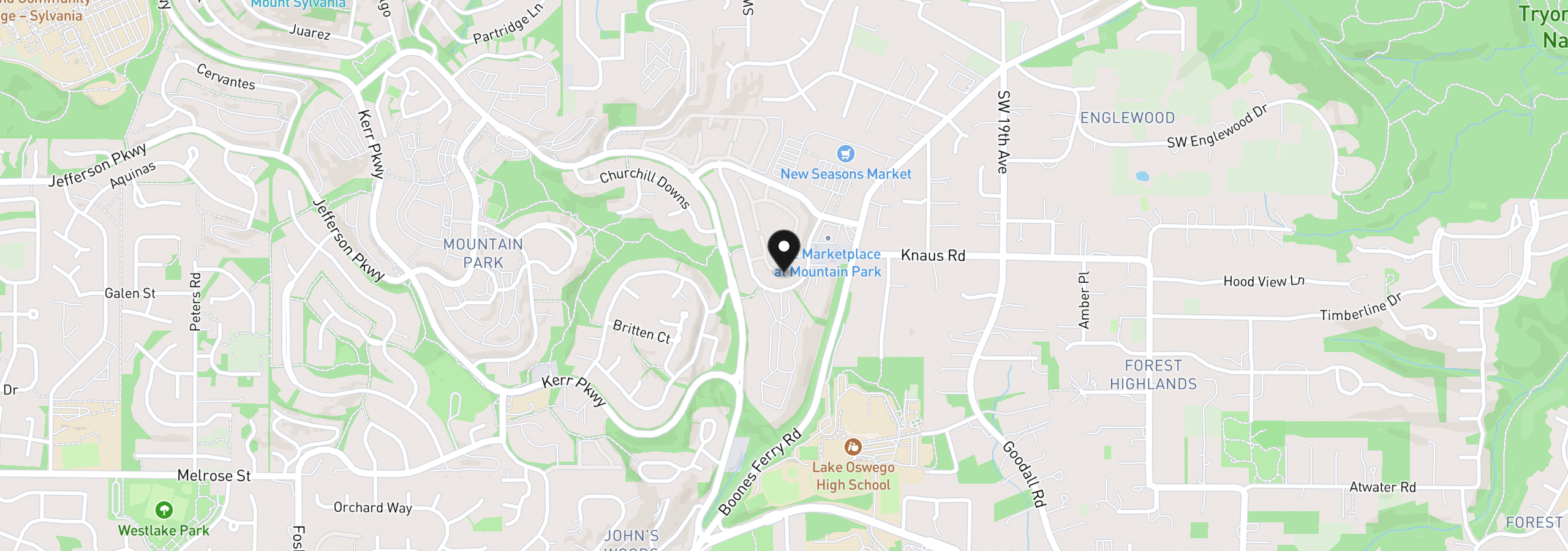 Map showing the location of 32 Greenridge Ct, Lake Oswego, OR 97035