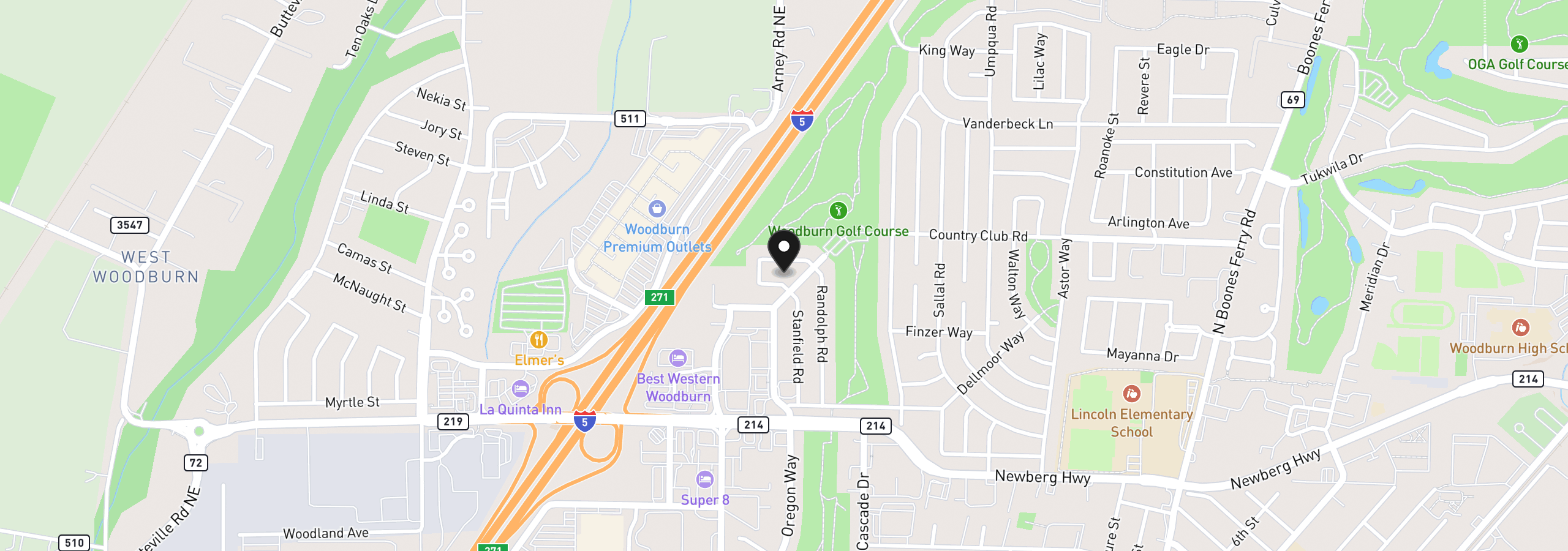 Map showing the location of 2293 Country Club Ter, Woodburn, OR 97071
