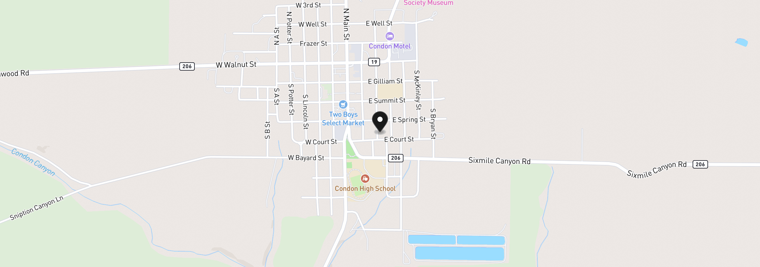 Map showing the location of 301 E Court St, Condon, OR 97823