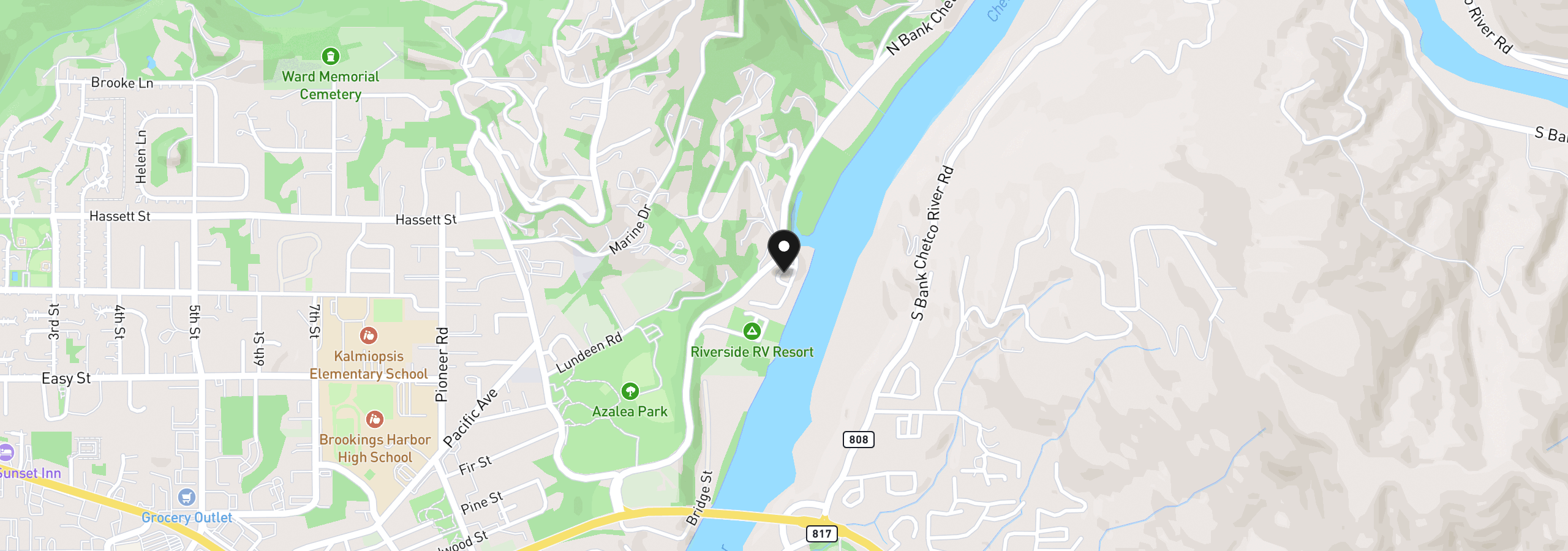 Map showing the location of 97748 N Bank Chetco River Rd #10, Brookings, OR 97415