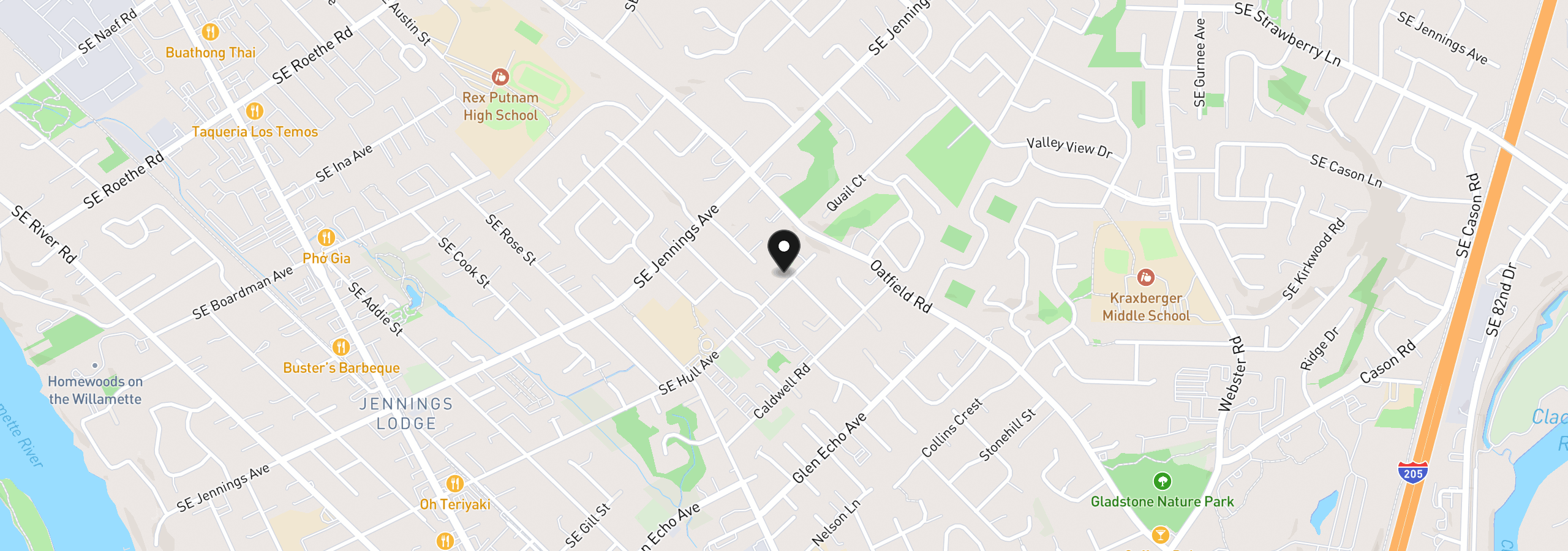 Map showing the location of 6391 SE Hull Ave, Milwaukie, OR 97267