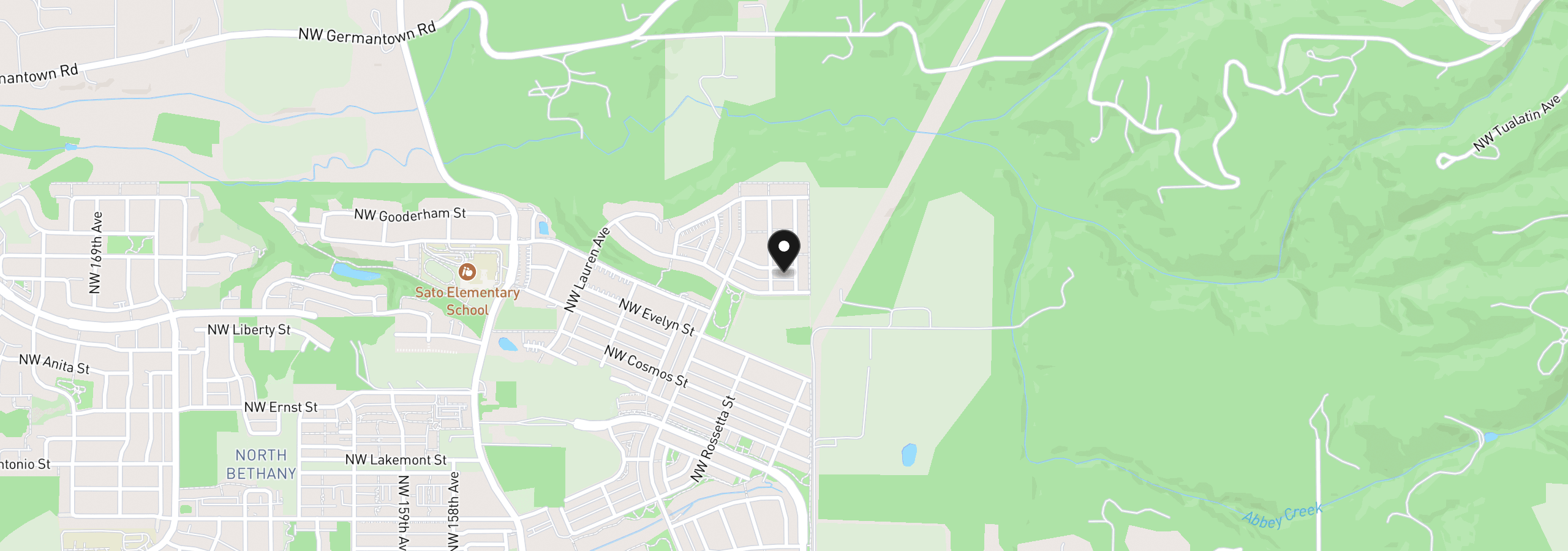 Map showing the location of 14574 NW Lazarus Ln, Portland, OR 97229