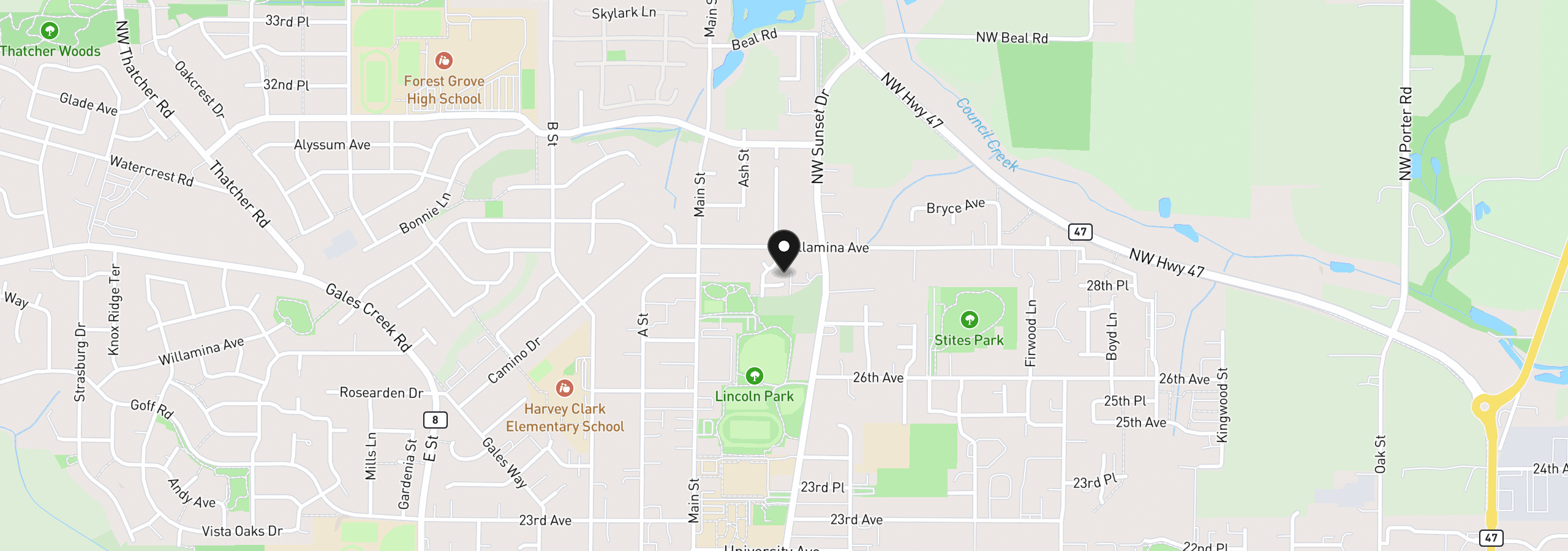 Map showing the location of 2131 Babbitt Ct, Forest Grove, OR 97116