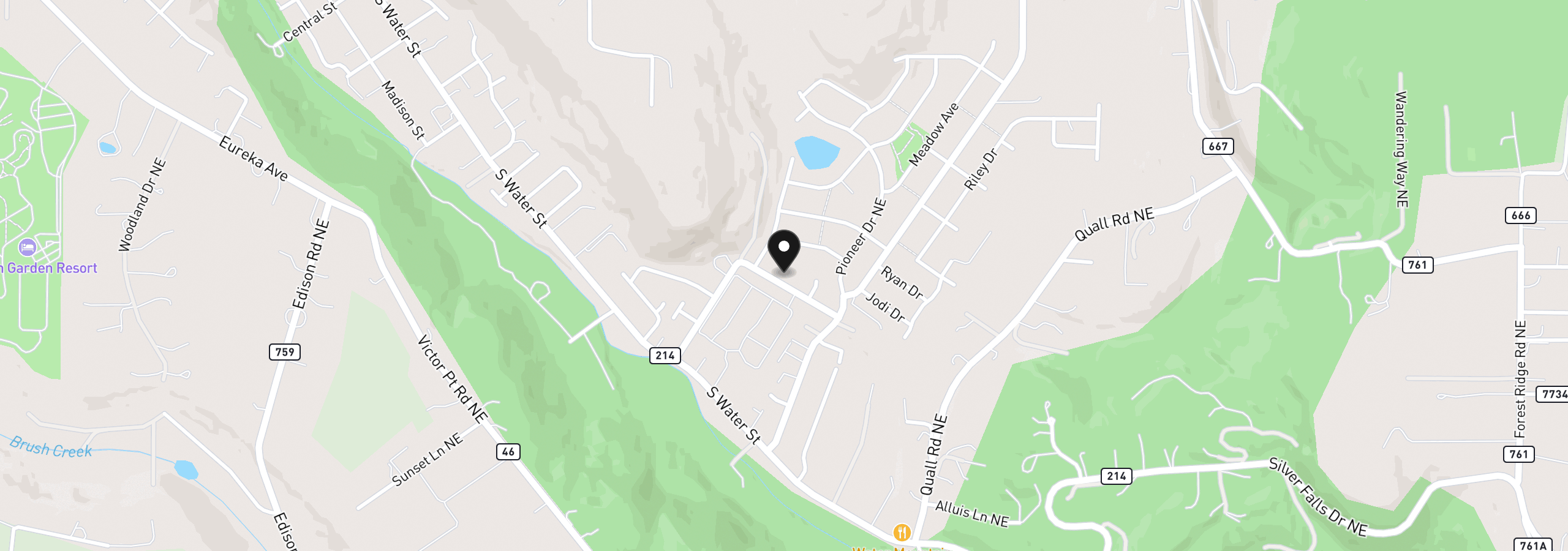 Map showing the location of 411 Ike Mooney Rd NE, Silverton, OR 97381