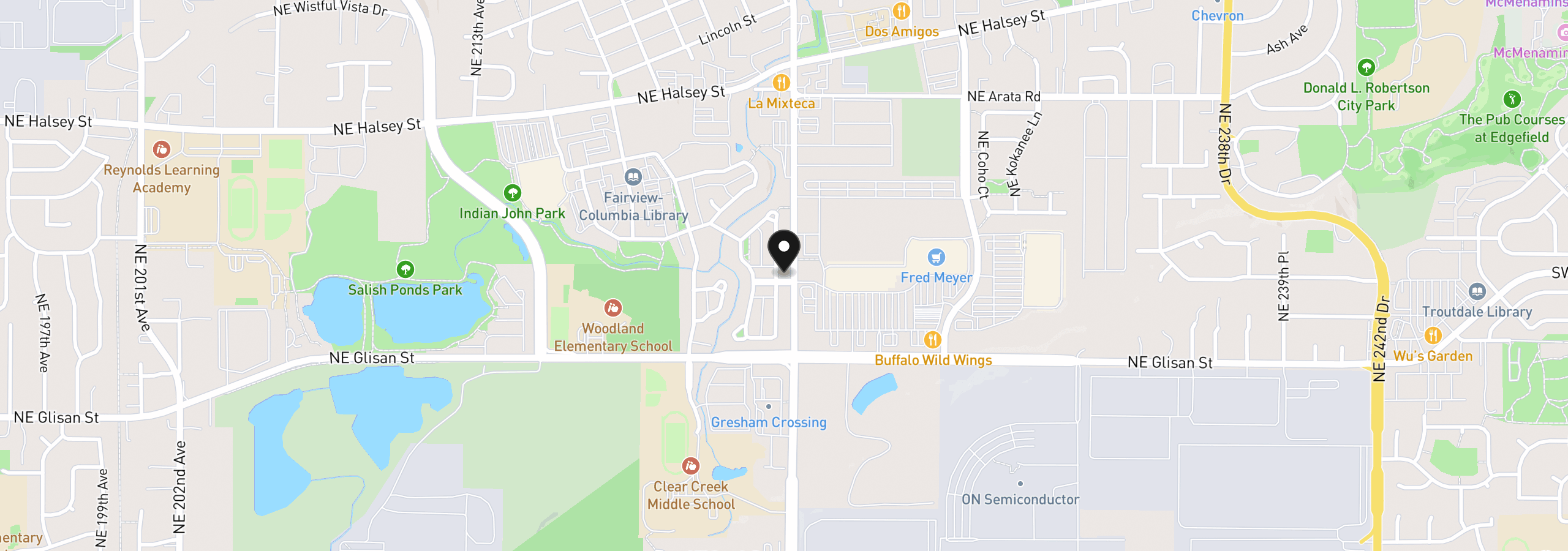 Map showing the location of 1012 NE Multnomah Dr, Fairview, OR 97024