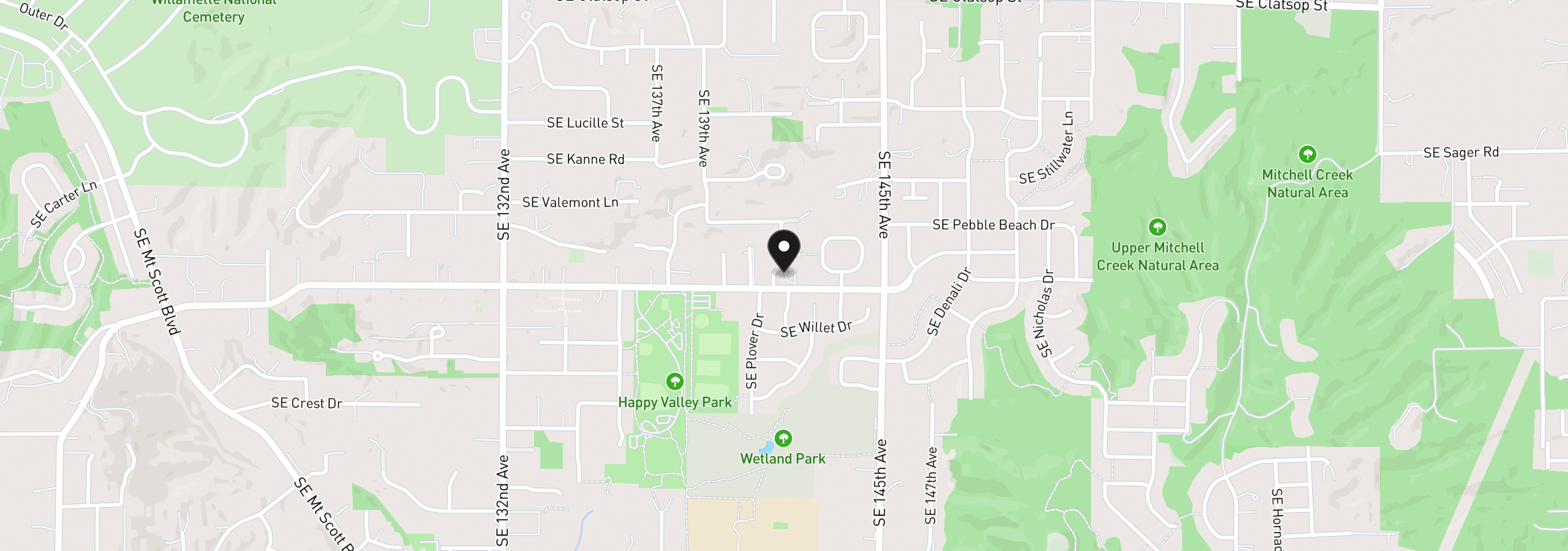 Map showing the location of 14135 SE Ridgecrest Rd, Happy Valley, OR 97086