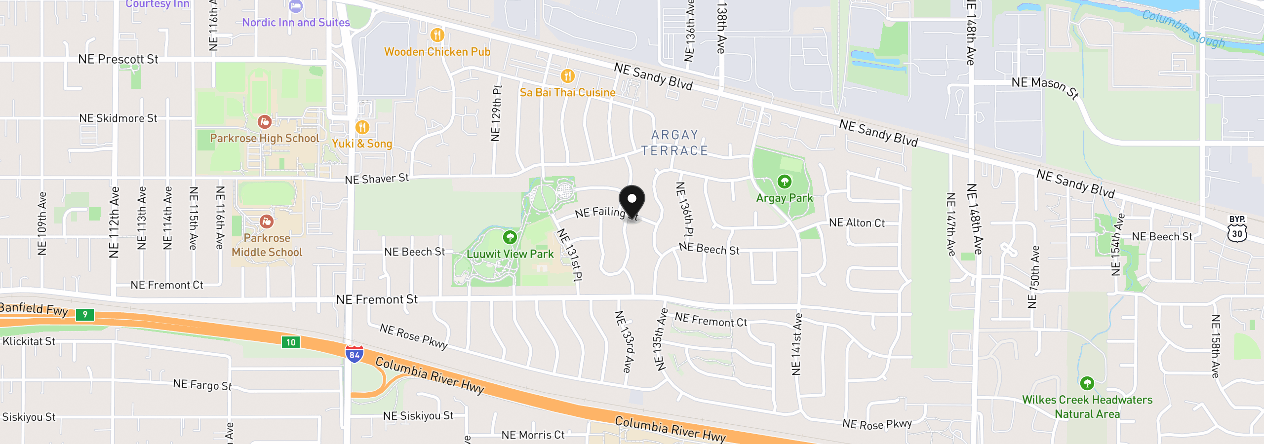 Map showing the location of 3812 NE 134th Ave, Portland, OR 97230