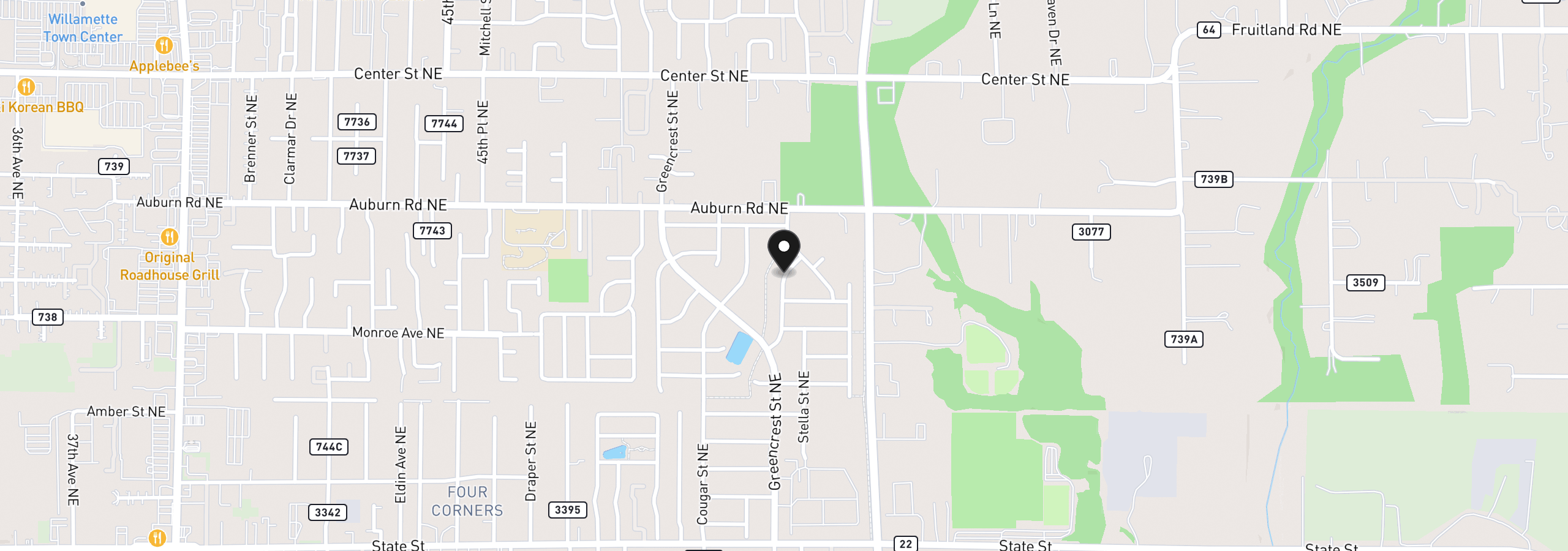 Map showing the location of 467 Pietro NE, Salem, OR 97301