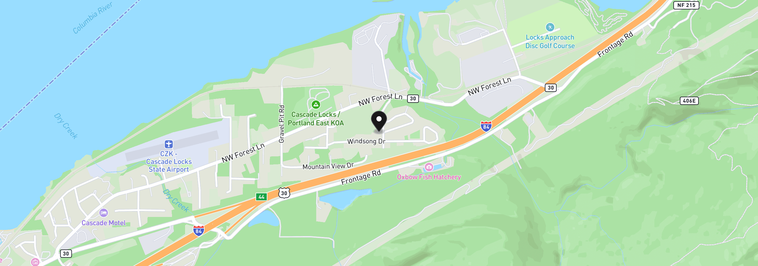 Map showing the location of 91 SE Warm Springs Dr, Cascade Locks, OR 97014