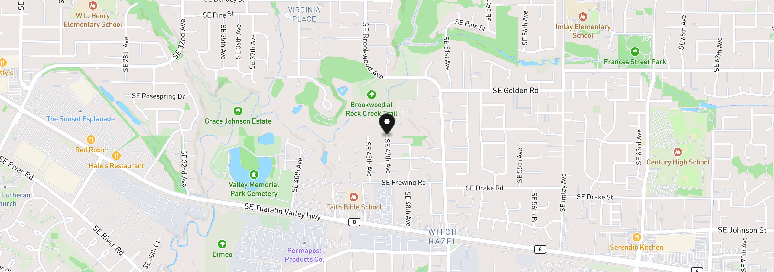Map showing the location of 1861 SE 47th Ave, Hillsboro, OR 97123