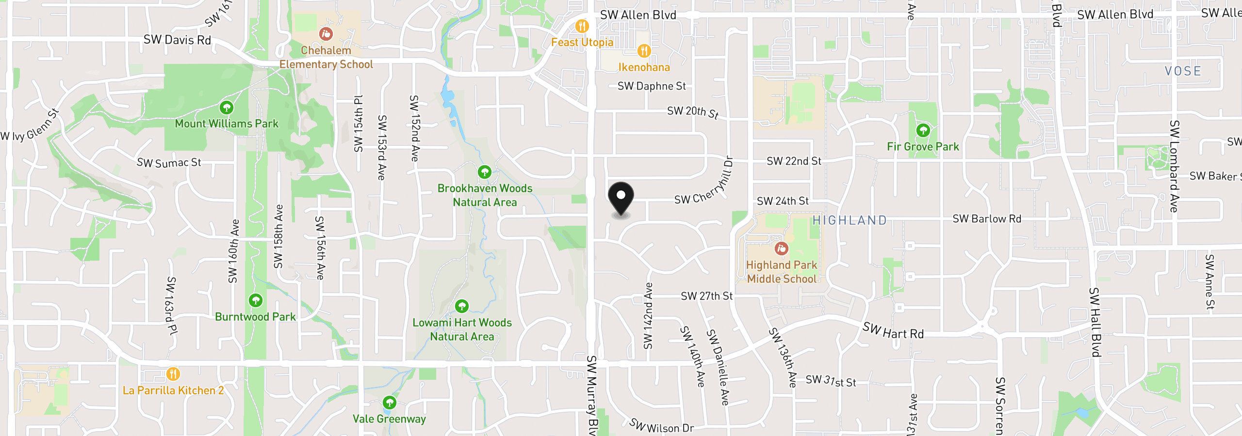 Map showing the location of 14375 SW Barlow Ct, Beaverton, OR 97008