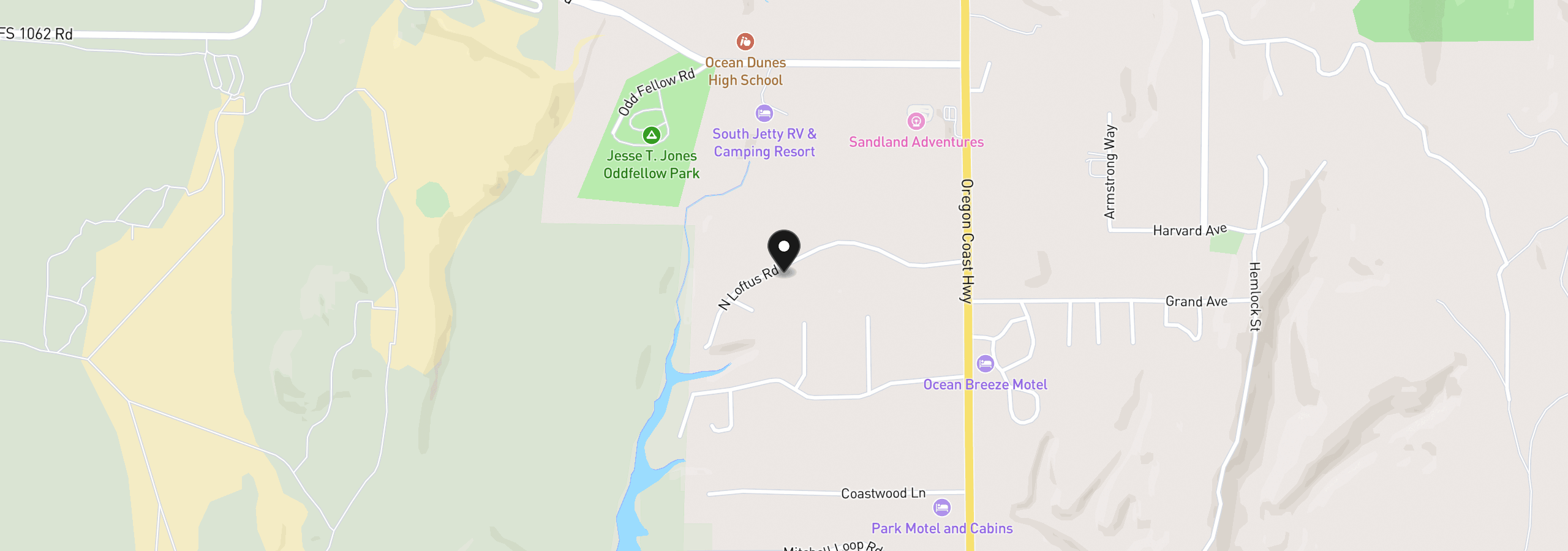 Map showing the location of N Loftus Rd, Florence, OR 97439