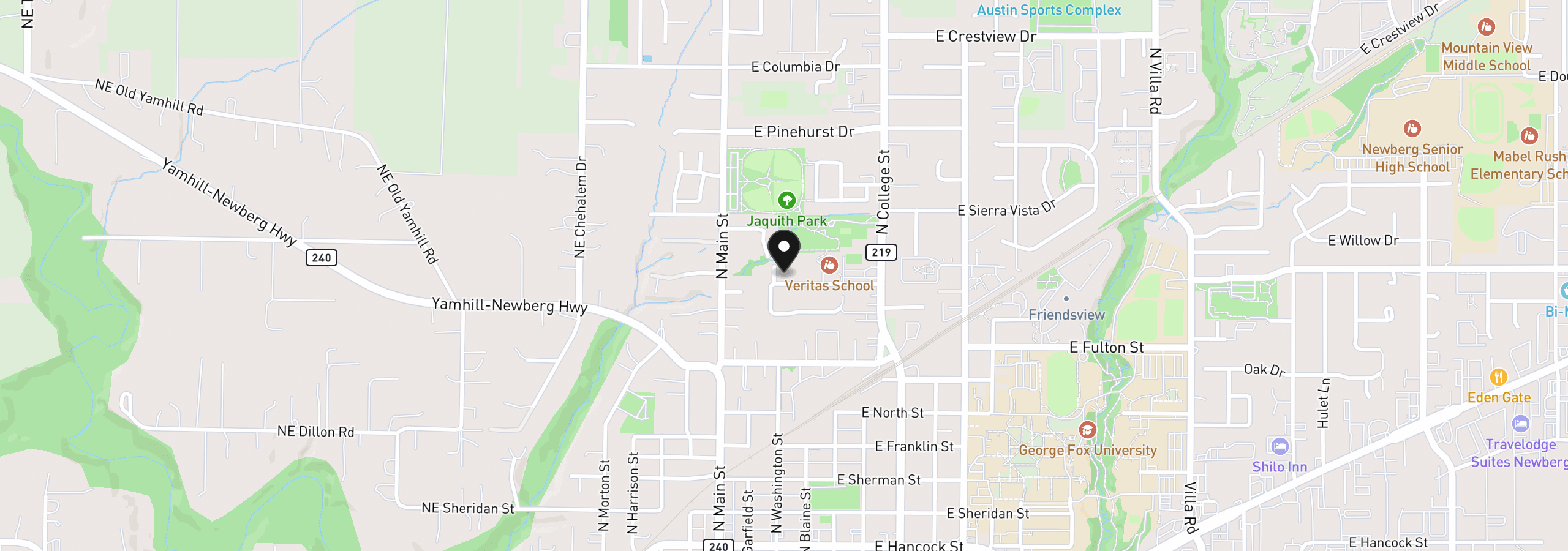 Map showing the location of 219 E Mission Dr, Newberg, OR 97132