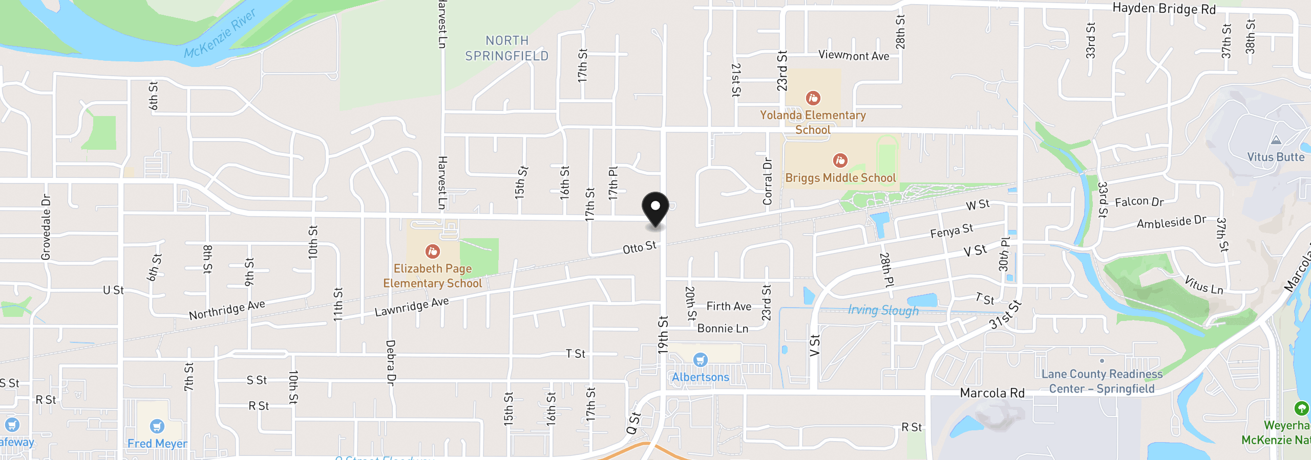 Map showing the location of 2378 19th St, Springfield, OR 97477