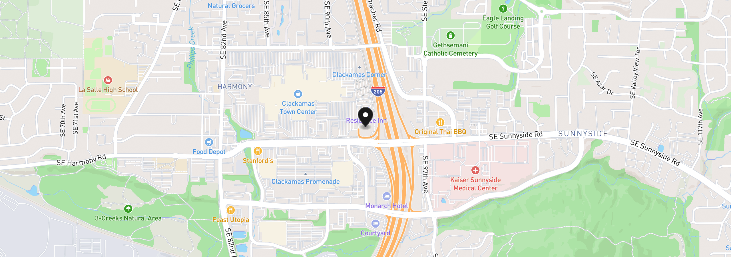 Map showing the location of 9155 SE Sunnyside Rd, Happy Valley, OR 97015