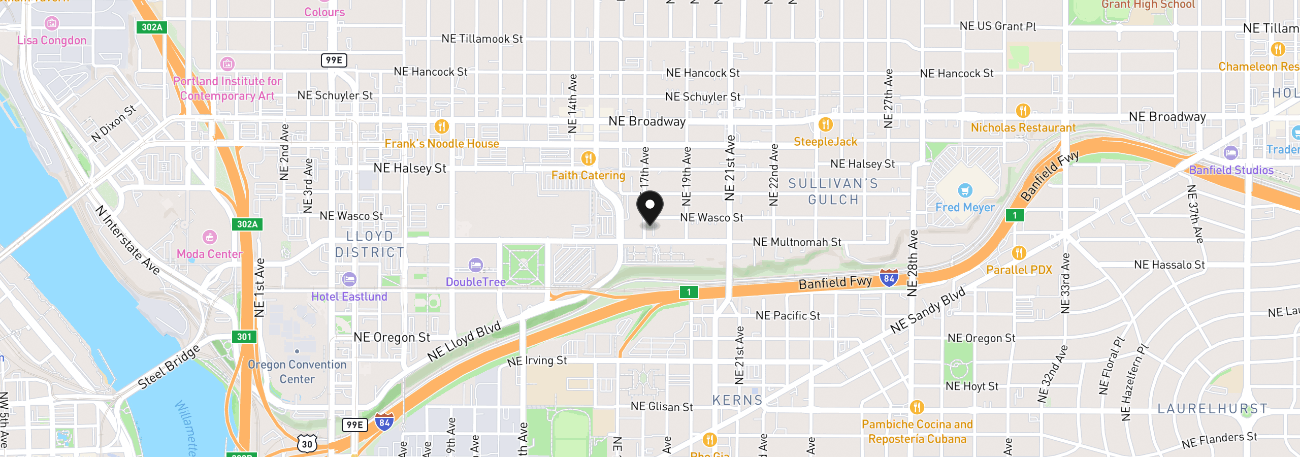 Map showing the location of 1220 NE 17th Ave 3d, Portland, OR 97232