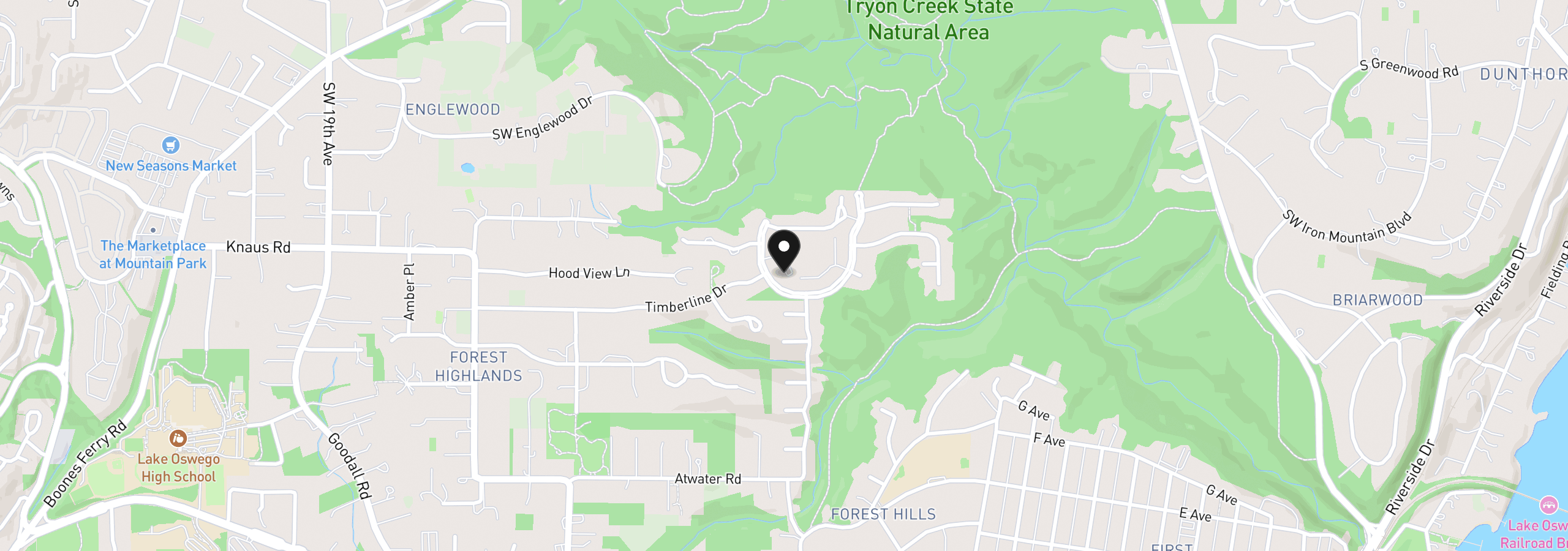 Map showing the location of 1325 Bonniebrae Dr, Lake Oswego, OR 97034