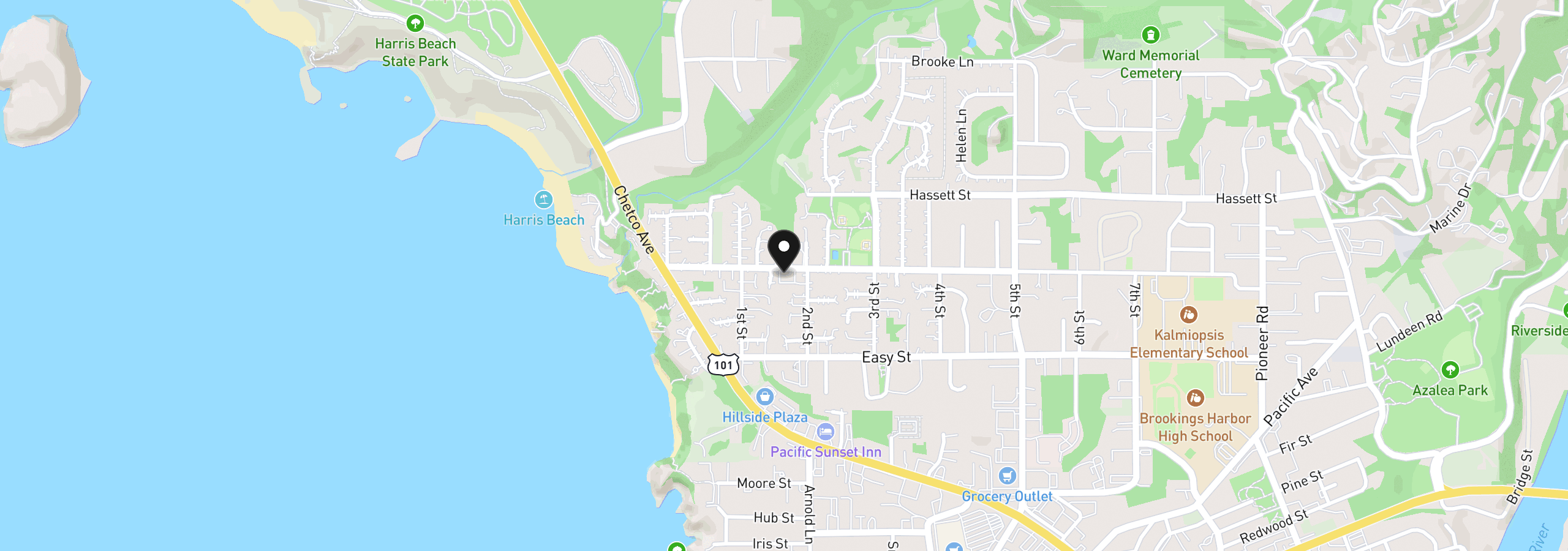 Map showing the location of 1215 Ransom Ave, Brookings, OR 97415