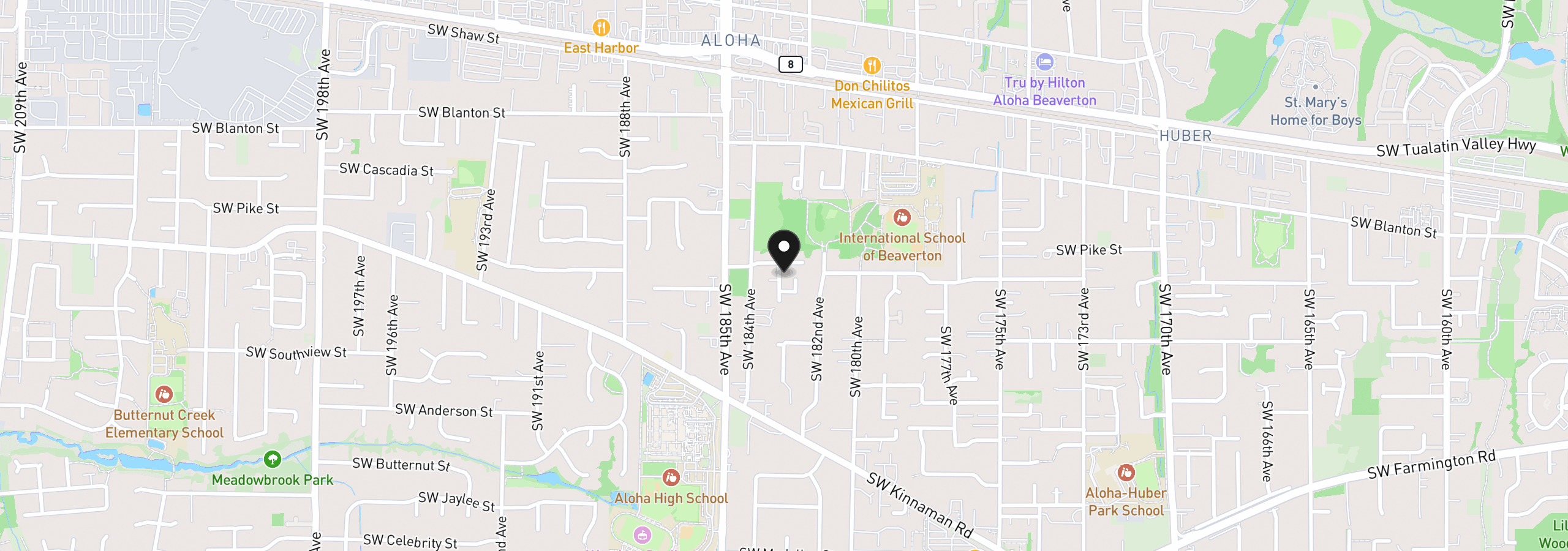 Map showing the location of 4332 SW 183rd Ter, Beaverton, OR 97078
