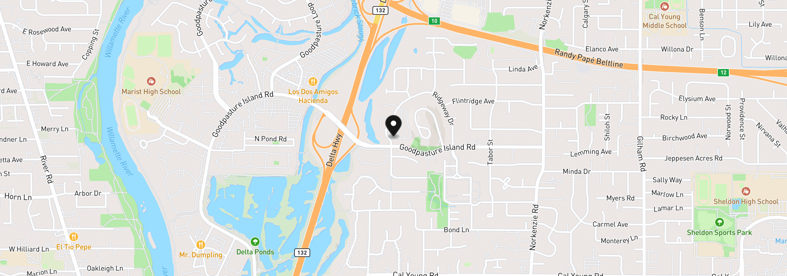 Map showing the location of 2295 Ridgeway Dr, Eugene, OR 97401