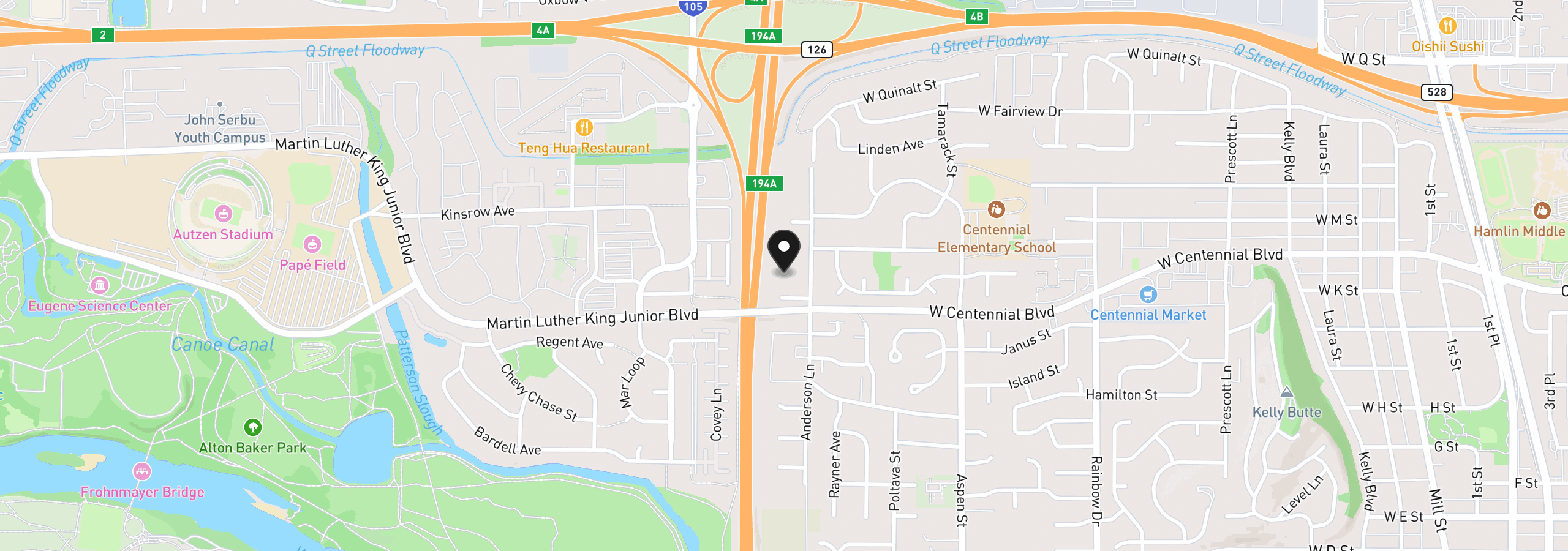 Map showing the location of 1130 Anderson Ln, Springfield, OR 97477