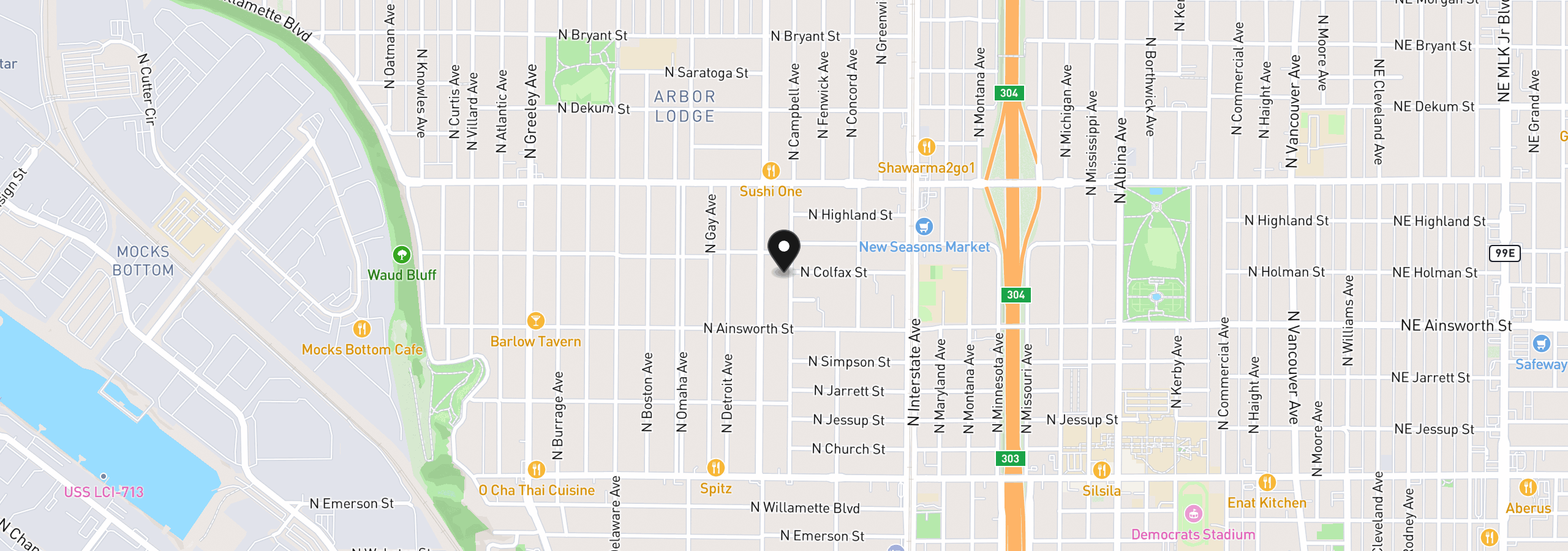 Map showing the location of 6185 N Campbell Ave, Portland, OR 97217