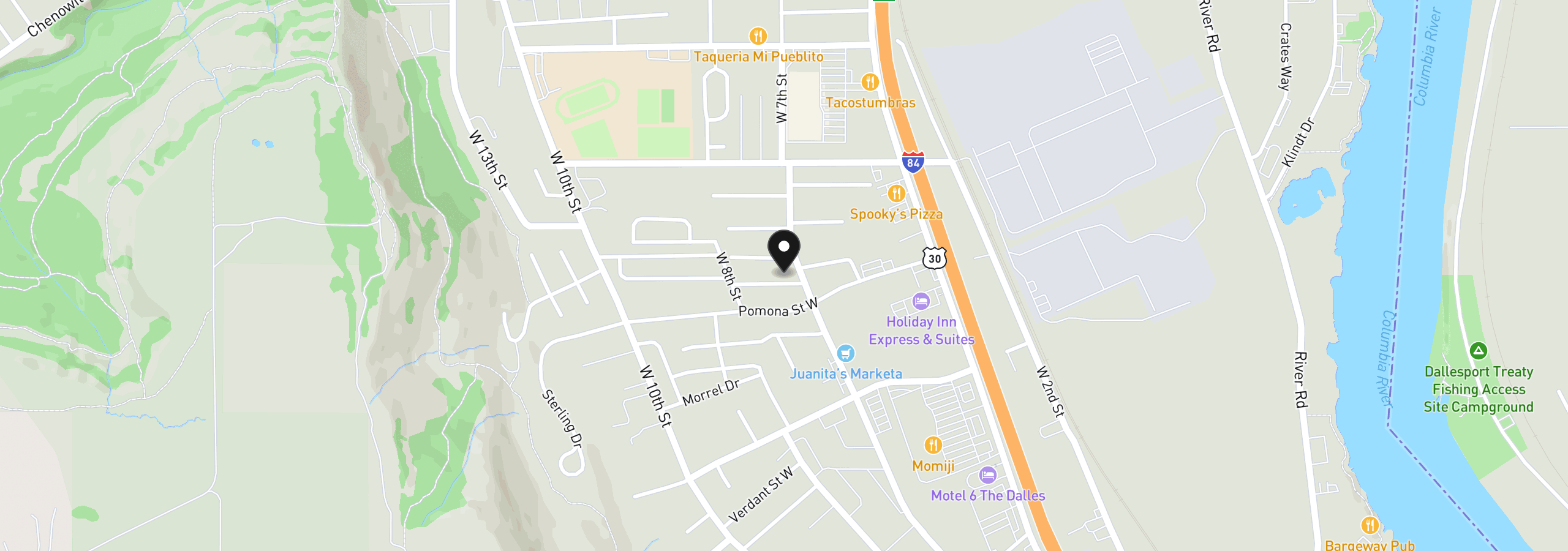Map showing the location of 813 Home Ct, The Dalles, OR 97058
