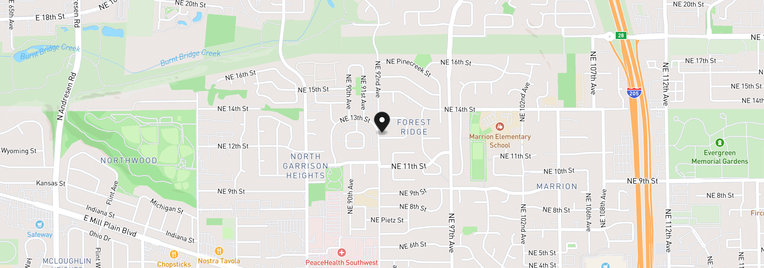 Map showing the location of 1201 NE 92nd Ave, Vancouver, Wa 98664