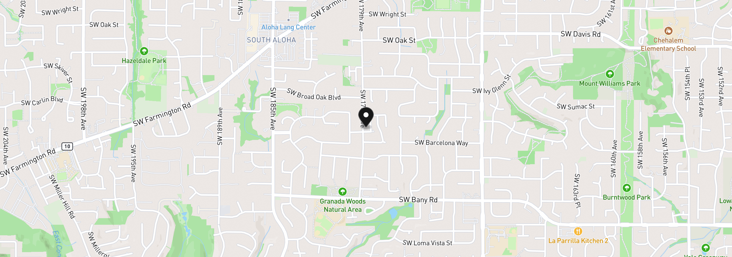 Map showing the location of 17893 SW Barcelona Ln, Beaverton, OR 97007