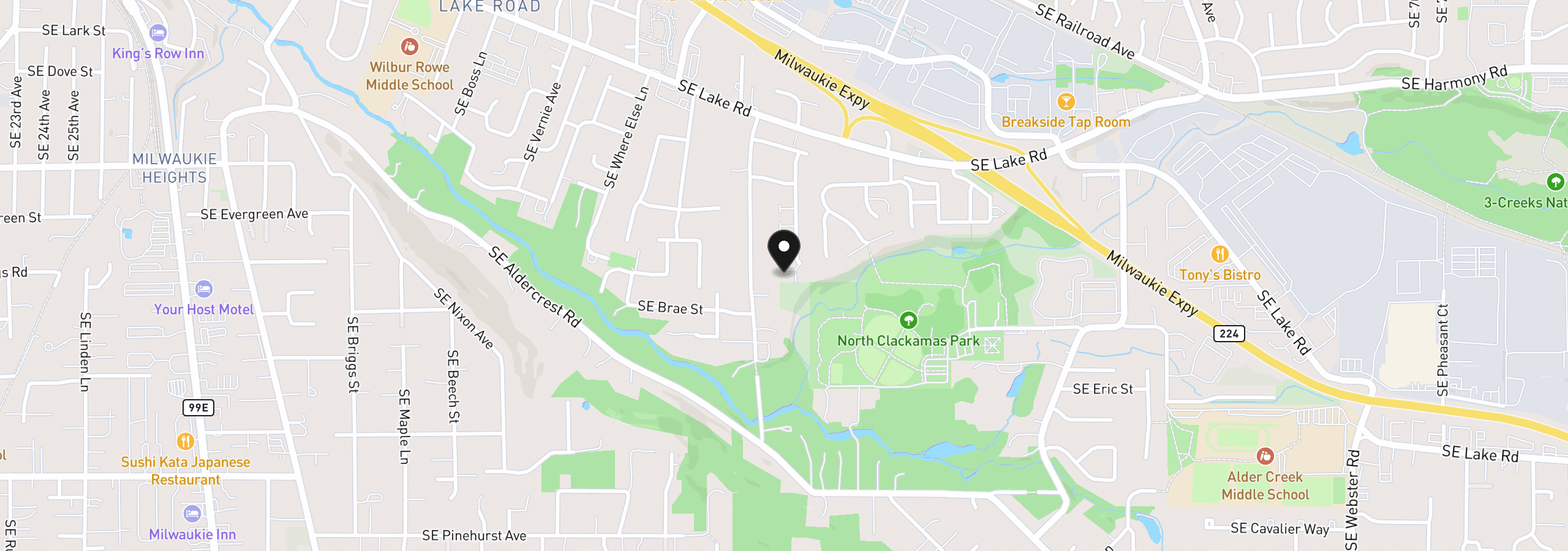 Map showing the location of 13159 SE Sprout Ln, Milwaukie, OR 97222