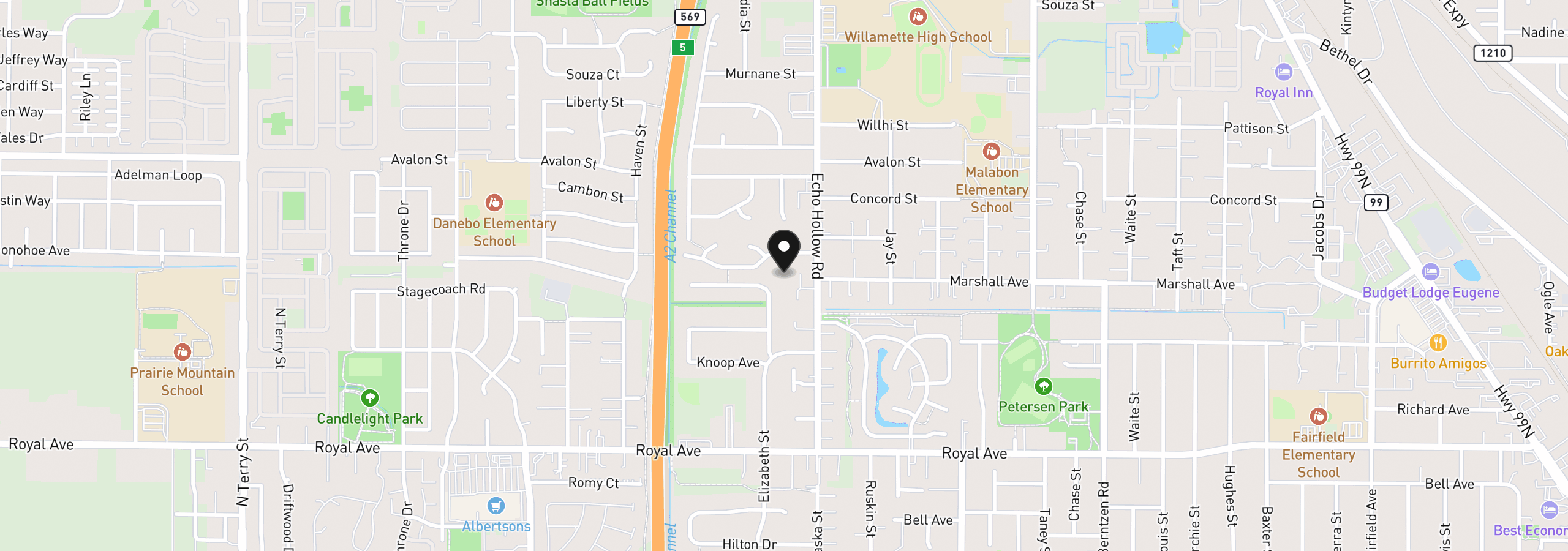 Map showing the location of Elizabeth St, Eugene, OR 97405