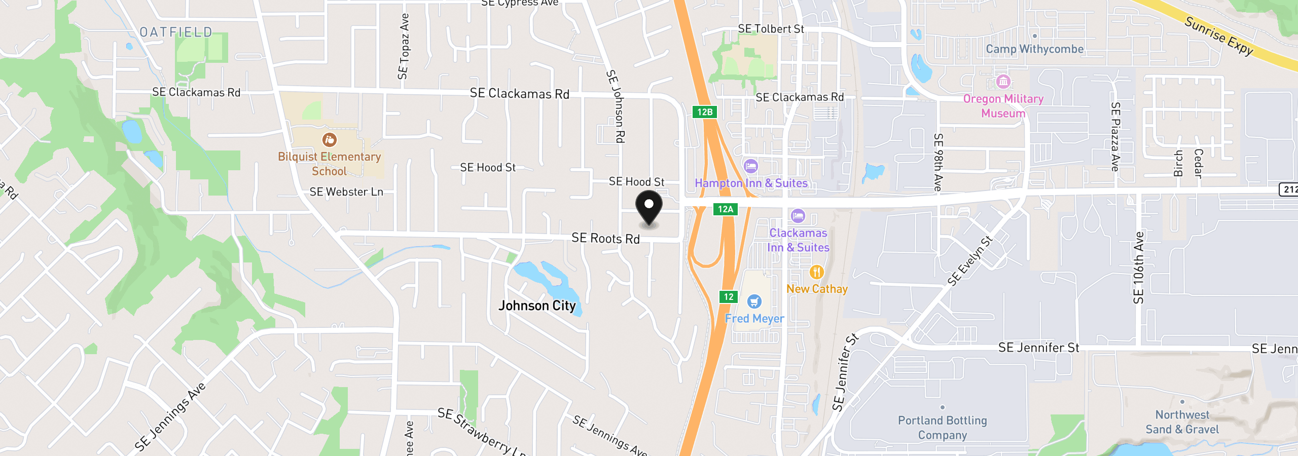 Map showing the location of 8615 SE Roots Rd, Clackamas, OR 97015