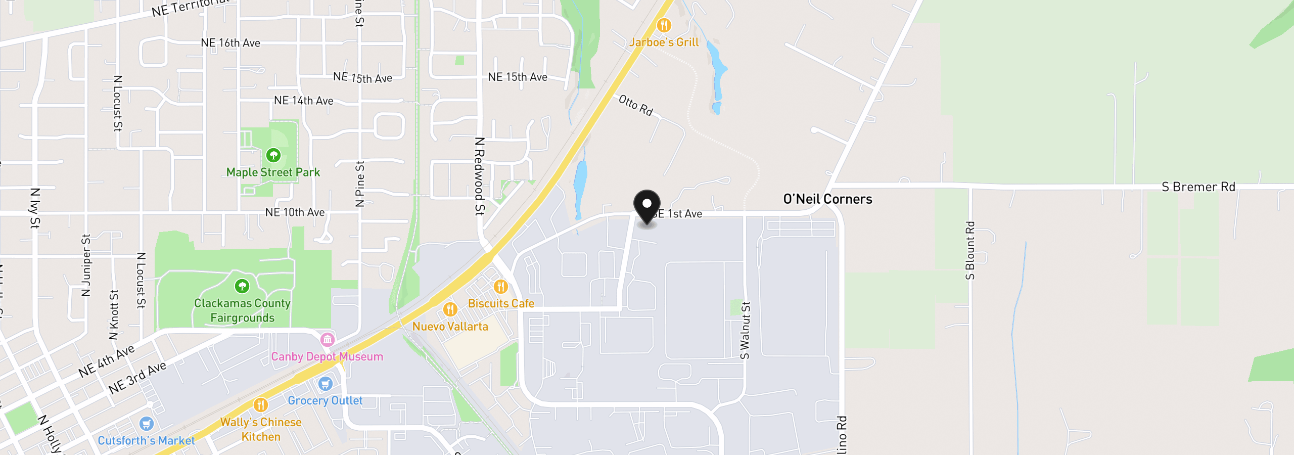 Map showing the location of 105 S Hazel Dell Way, Canby, OR 97013