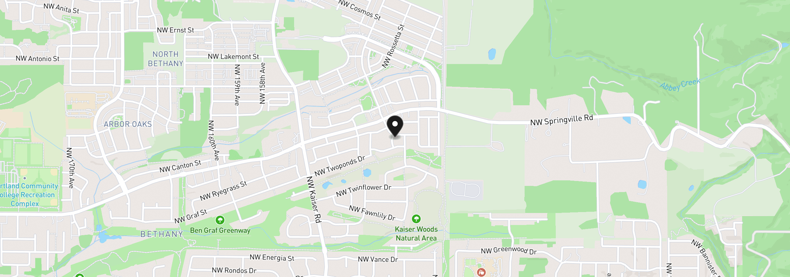 Map showing the location of 14790 NW Benny Dr, Portland, OR 97229